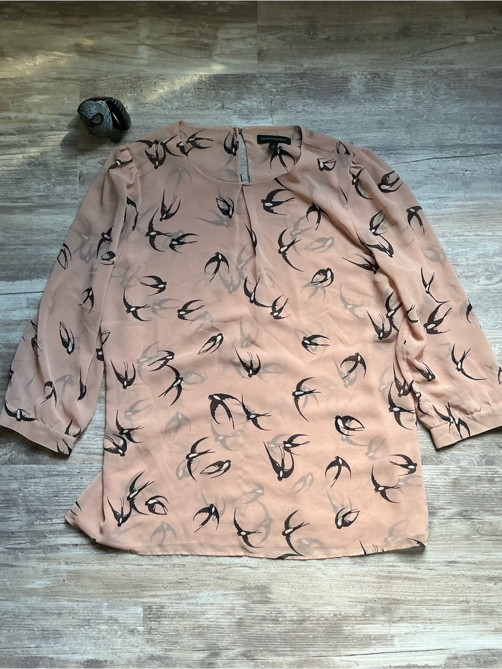 Banana Republic Blush Pink Swallow-Print Blouse